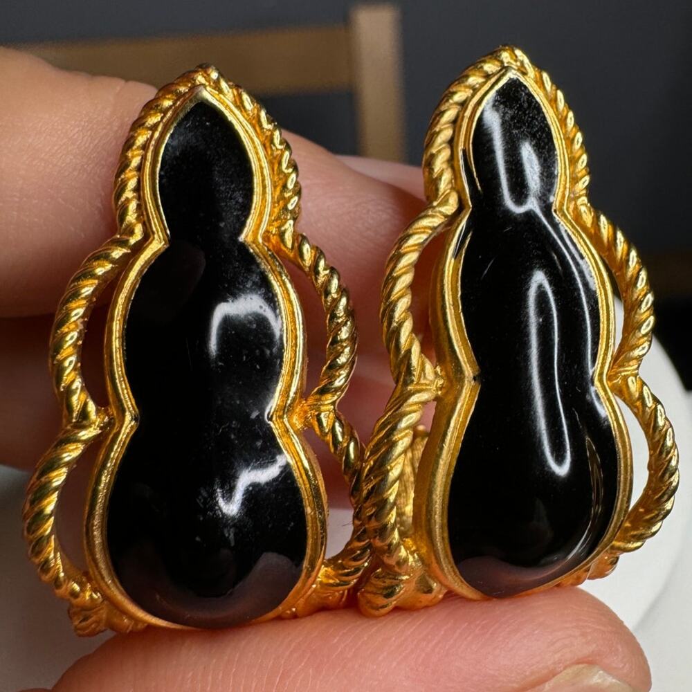 Black and Gold Baroque Clip On Dangles